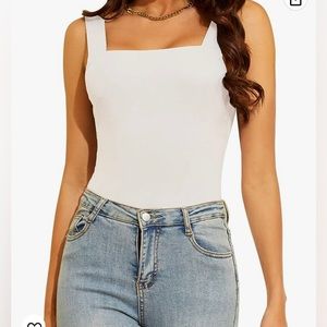 Women's Square Neck Backless BodySuit Sleeveless Casual Tank Large White